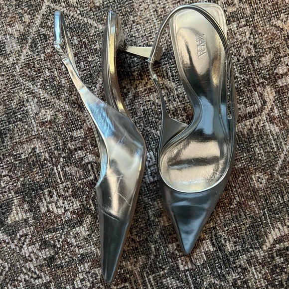 Zara Metallic Slingback Heels - Picture 3 of 4